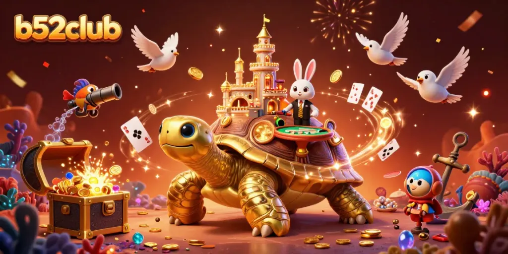 Experience thrilling gameplay at b52club with a vibrant scene featuring casino elements and action.