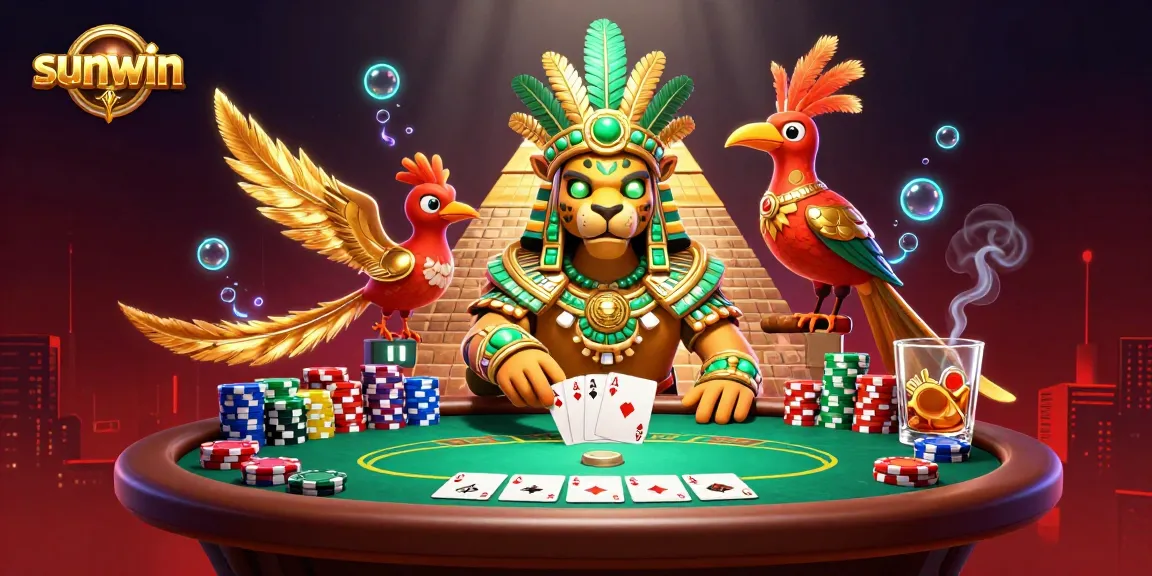 Experience thrilling wins with sunwin as the jaguar priest oversees a lively poker scene.