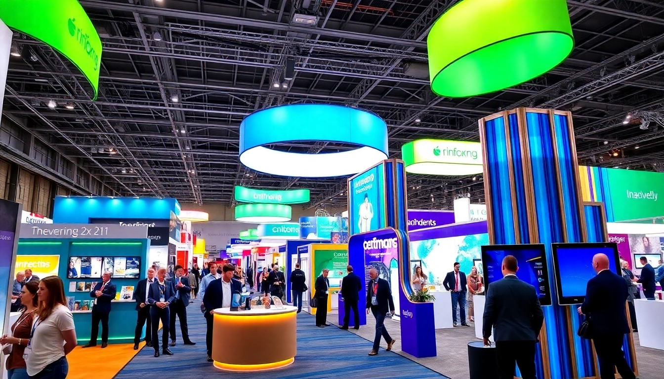 Exhibition stands by exhibition stand builders Birmingham showcasing vibrant designs at a trade show.