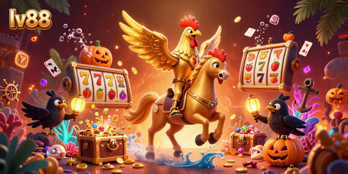 Experience the thrilling atmosphere of lv88 with a golden rooster and lively casino elements.