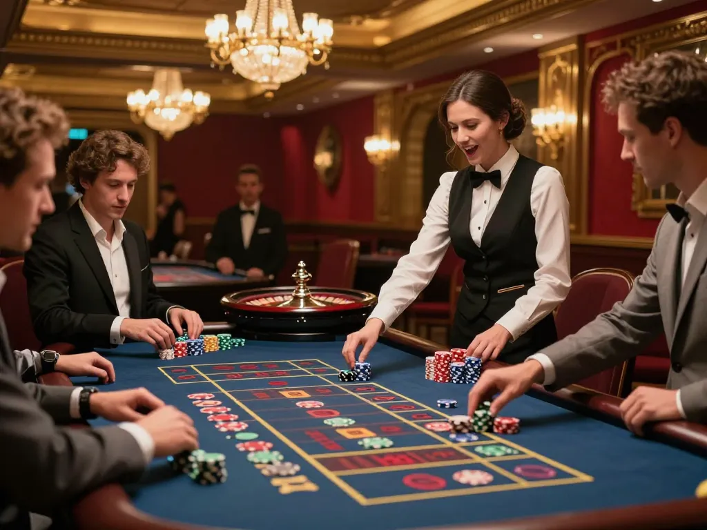 Engaging roulette gameplay at a luxurious casino featuring 8day players placing bets.
