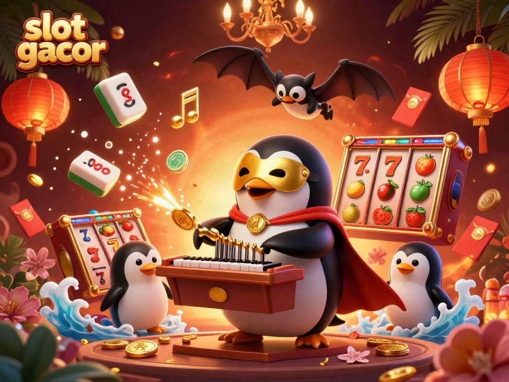 Experience slot gacor thrills with vibrant casino characters amid dynamic gold and red elements.