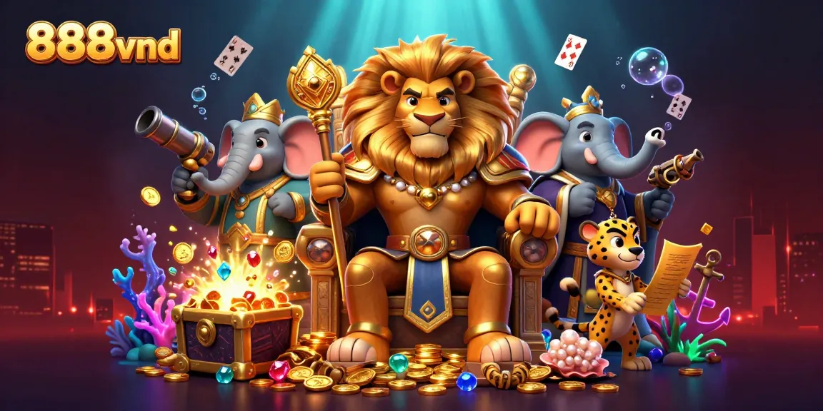 Bet on adventure with 888vnd amidst a rich casino-themed underwater scene featuring vibrant characters.