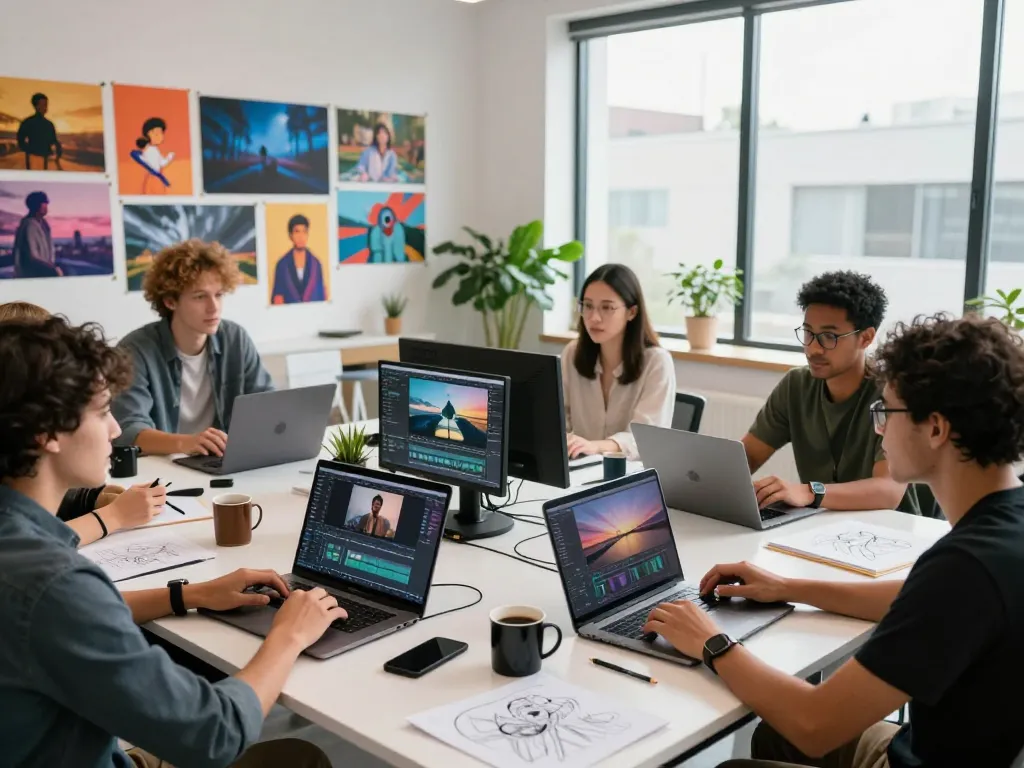 Diverse team collaborating in a video production studio showcasing ai seedance 2.0 technology.