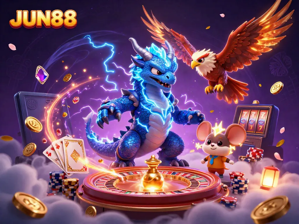 Experience thrilling wins with JUN88 featuring epic dragons and a vibrant casino scene.