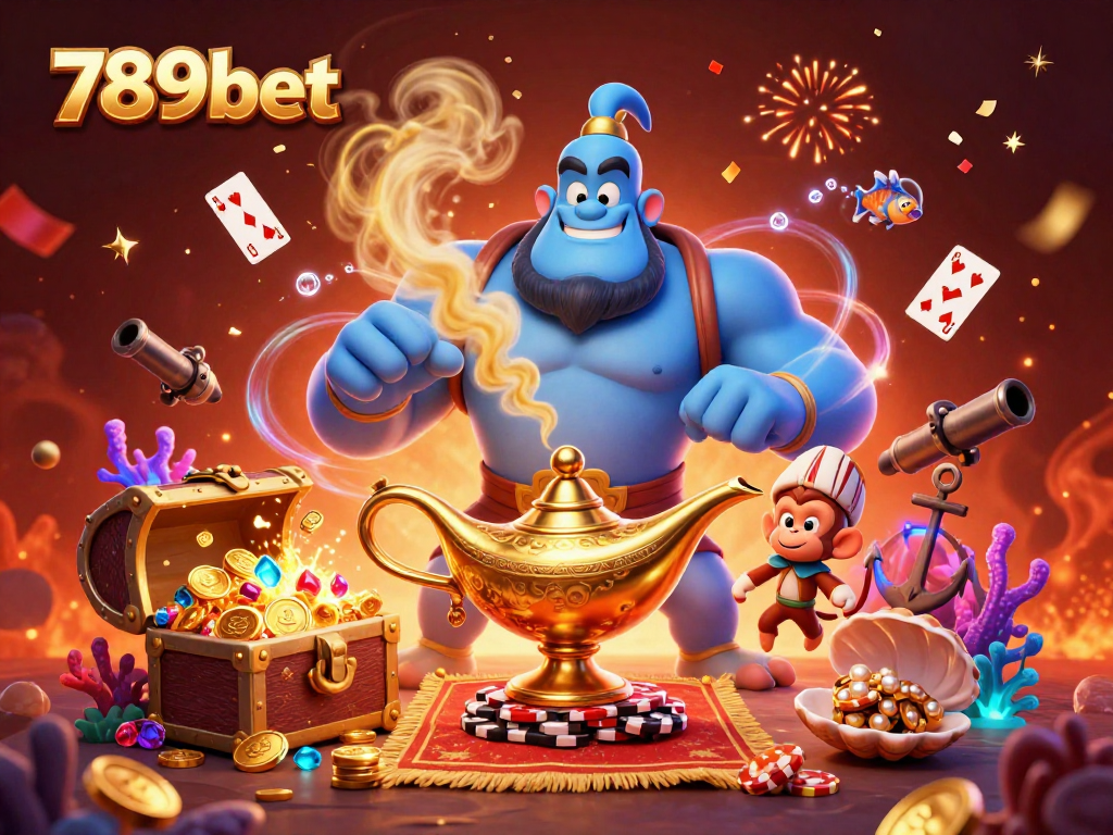 Engage with gaming fun at 789bet in this vibrant illustration featuring casino elements and characters.