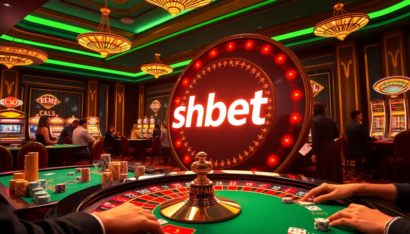 Experience the excitement of shbet at a vibrant casino with roulette and poker tables.
