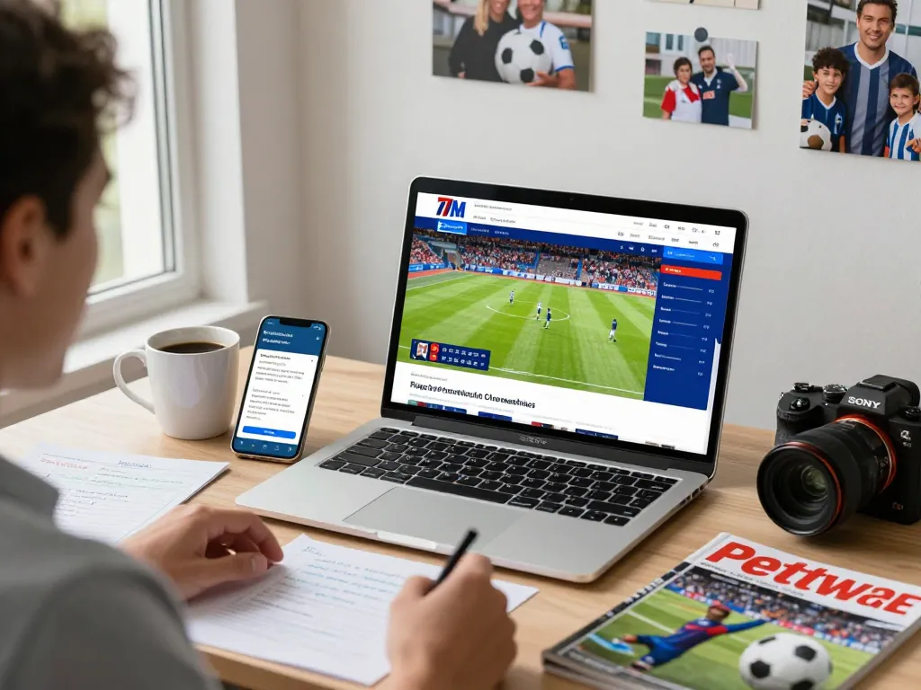 Engaged sports fan using 7m website for live football updates and scores
