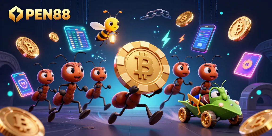 OPEN88: Ants embark on a heist with massive poker chips in this vibrant casino scene.