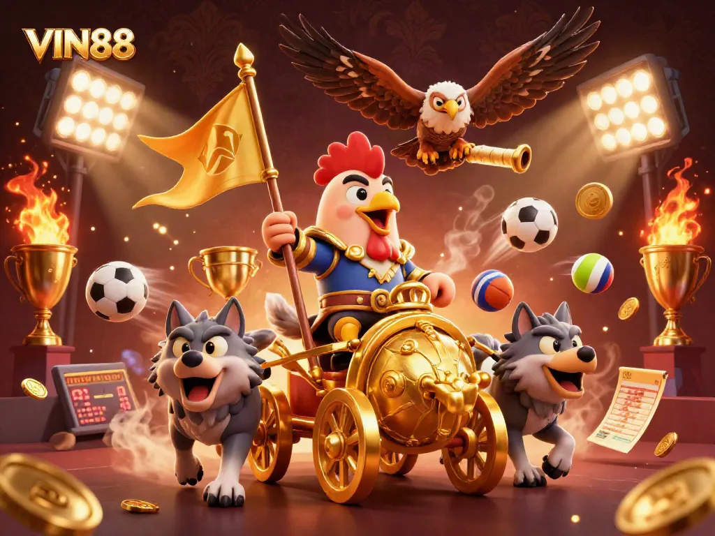 Engage with VIN88's thrilling casino games, featuring dynamic scenes of action in a vivid digital world.
