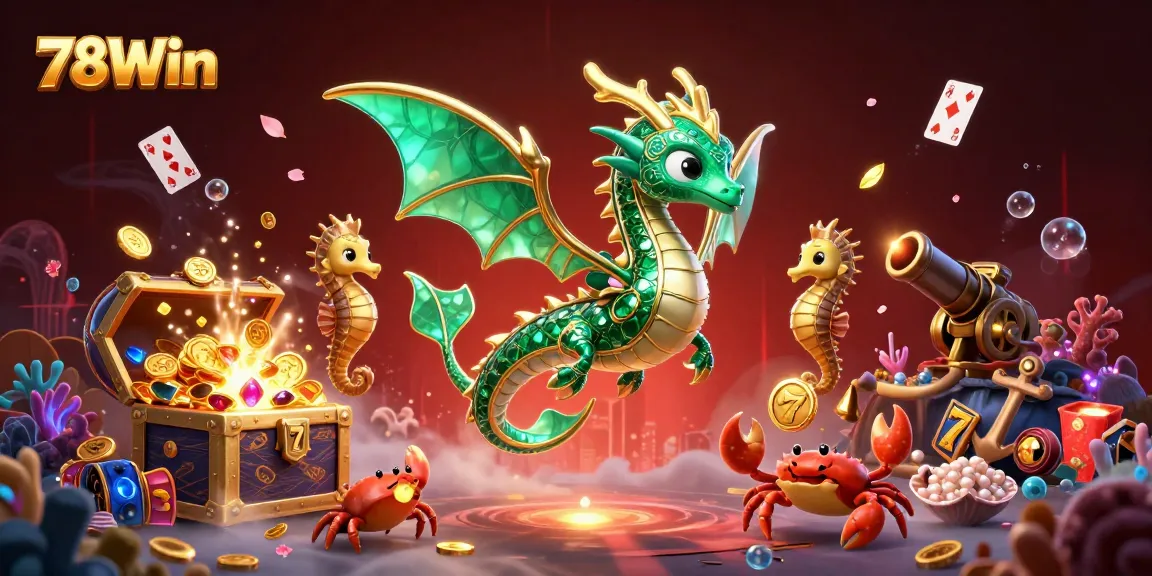Experience the thrill of 78Win casino with a vibrant underwater scene featuring treasures and a sea dragon.