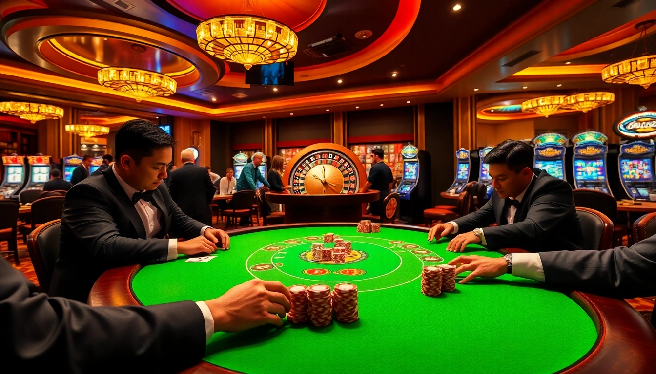 Engaging poker game action at Nhà cái 99WIN showcasing vibrant casino atmosphere.