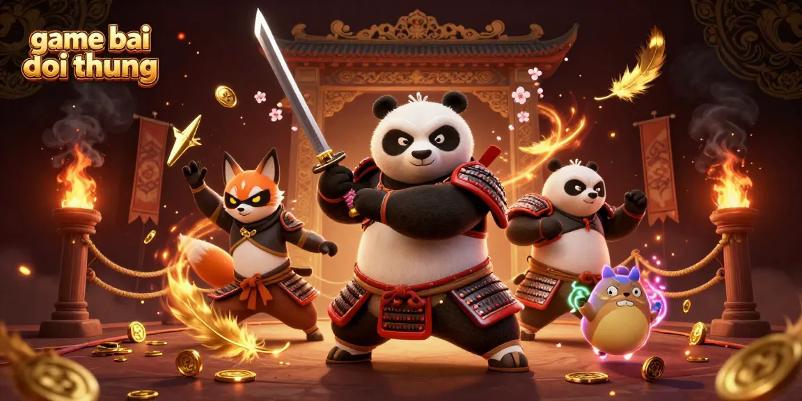 Engage with game bai doi thuong as a fierce panda samurai and ninja duo battle for glory and gold.