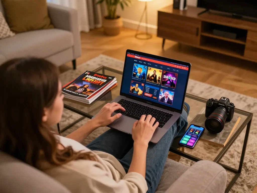 Dabet online gaming setup showcasing a player engaged with casino games in a cozy home atmosphere.