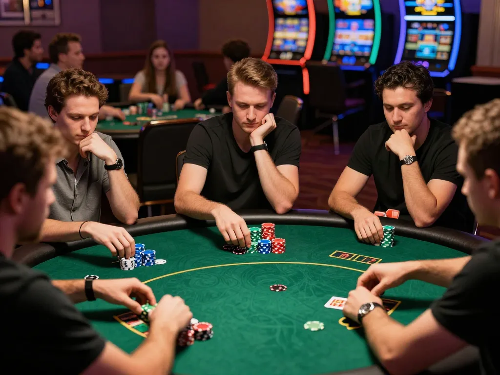 Twin68 poker players strategizing their next move at an exciting game table.