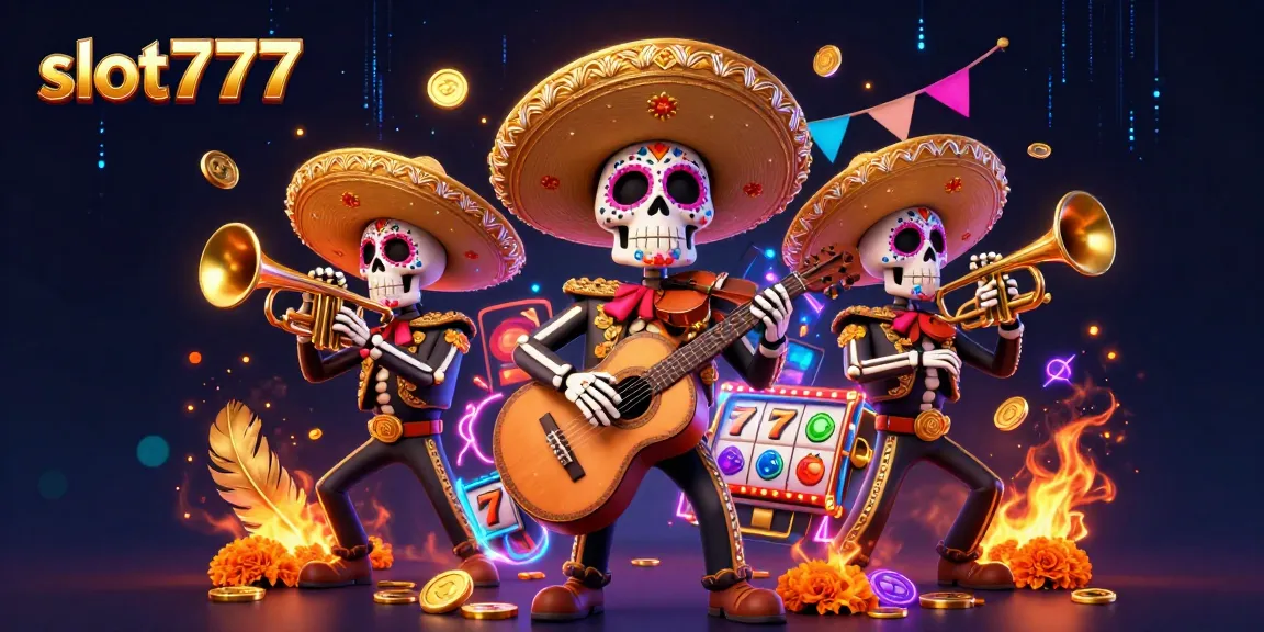 Spin the reels on slot777 with colorful mariachi skeletons and vibrant casino elements.