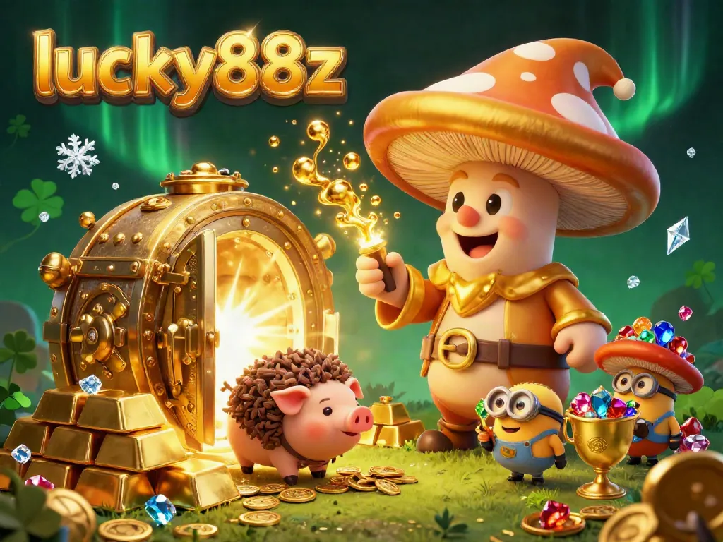 Experience the thrill of lucky88z with a vibrant 3D illustration showcasing magical treasures and gaming excitement.