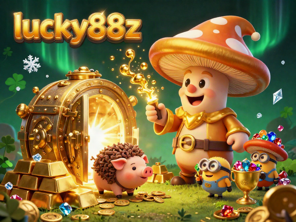 Experience the thrill of lucky88z with a vibrant 3D illustration showcasing magical treasures and gaming excitement.