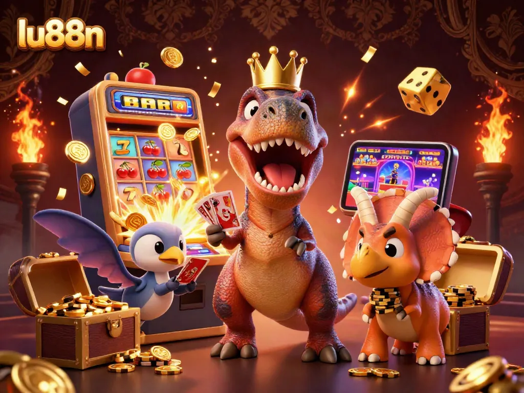 Engage with lu88n's vibrant 3D casino scene featuring playful characters and jackpot excitement.
