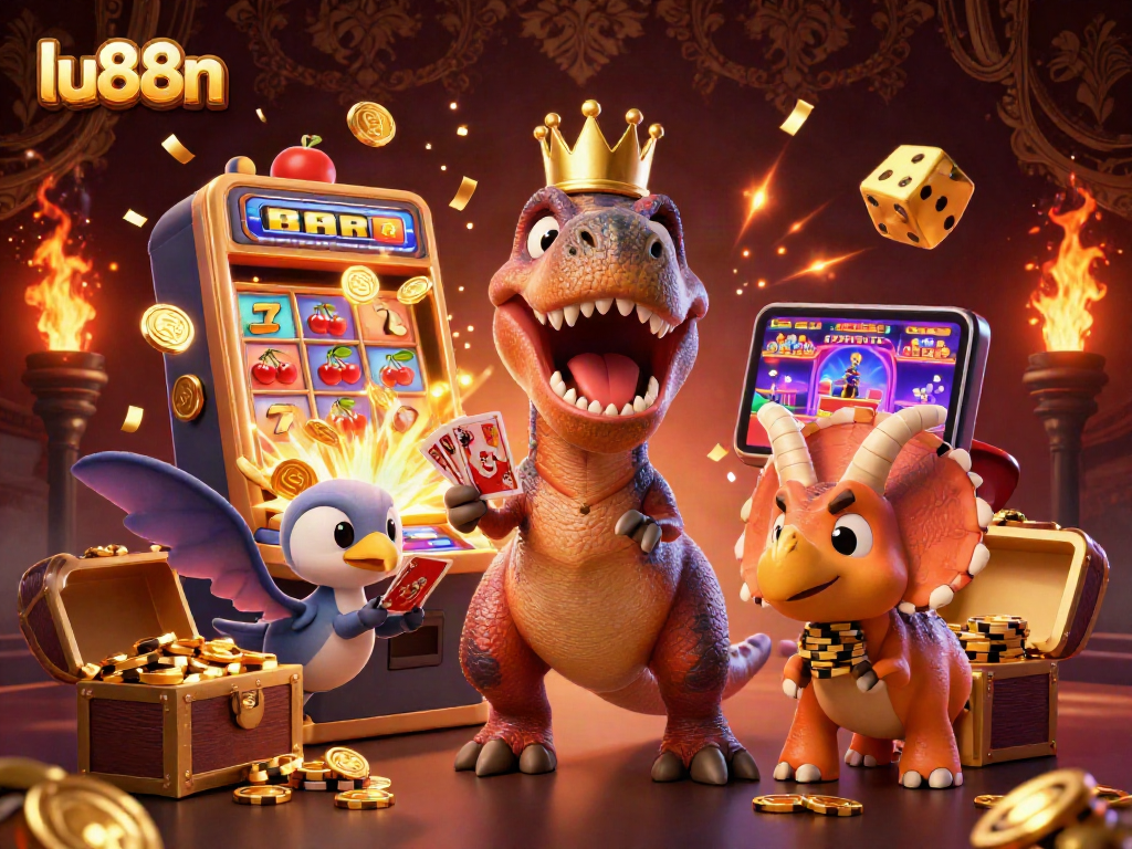 Engage with lu88n's vibrant 3D casino scene featuring playful characters and jackpot excitement.
