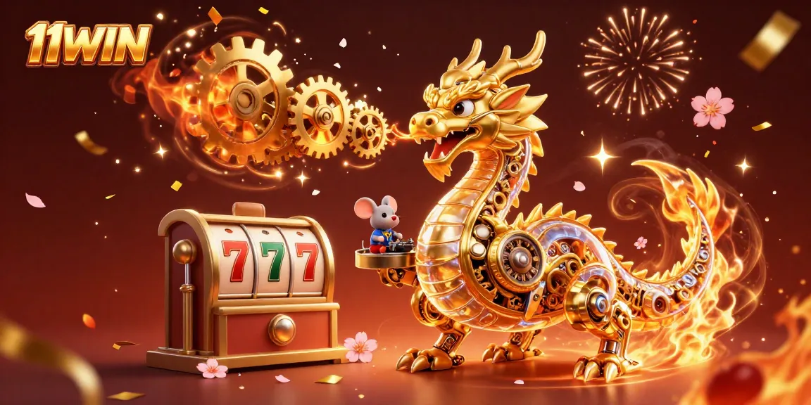 Experience fortune with 11WIN as the golden dragon and slots illuminate the casino realm.