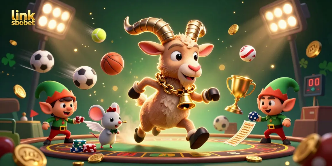 Experience thrilling gameplay with link sbobet featuring a whimsical casino scene filled with festive characters and sports elements.