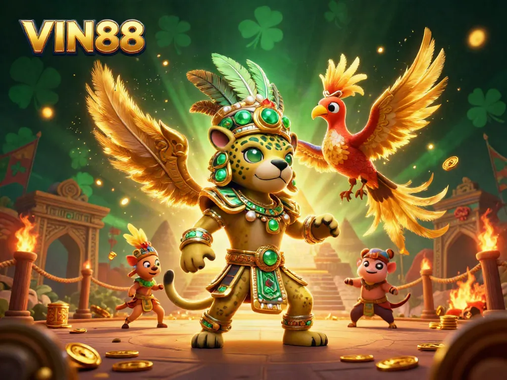 Engage in thrilling casino adventures with VIN88 showcasing vibrant 3D characters and game elements.