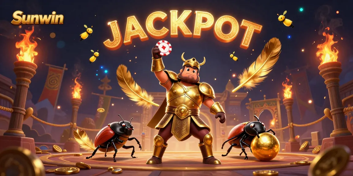 Experience a thrilling jackpot moment with Sunwin in this dynamic casino illustration featuring victorious beetles!
