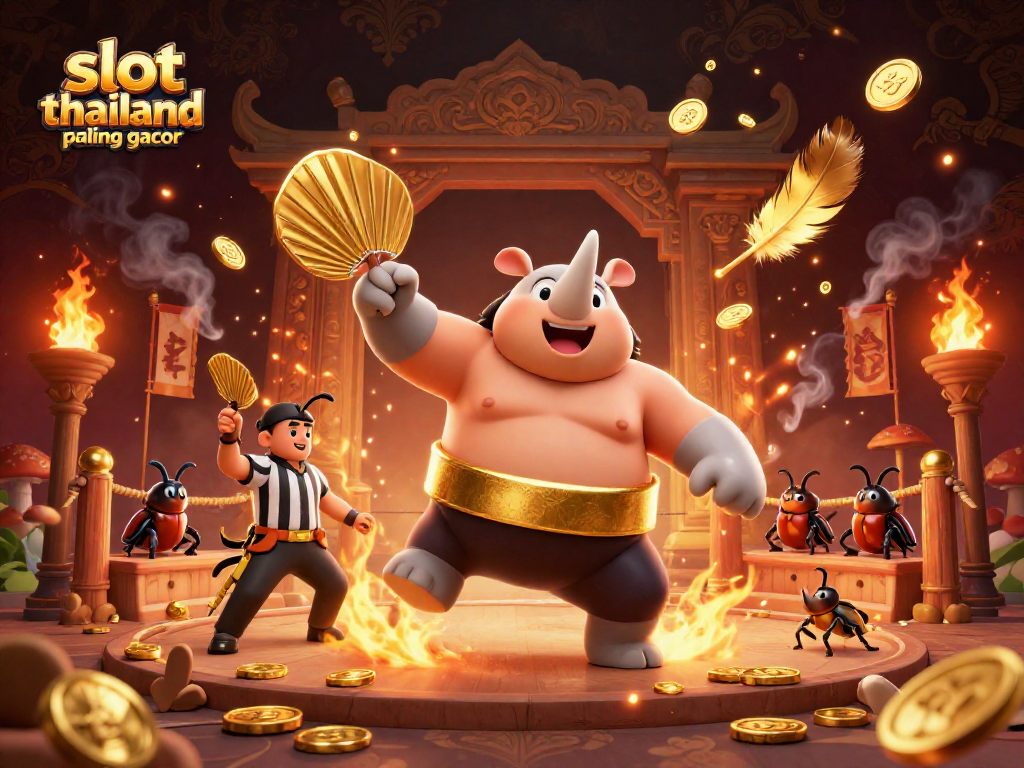 Experience action with slot thailand paling gacor featuring a powerful beetle champion, golden coins, and dynamic gaming elements.