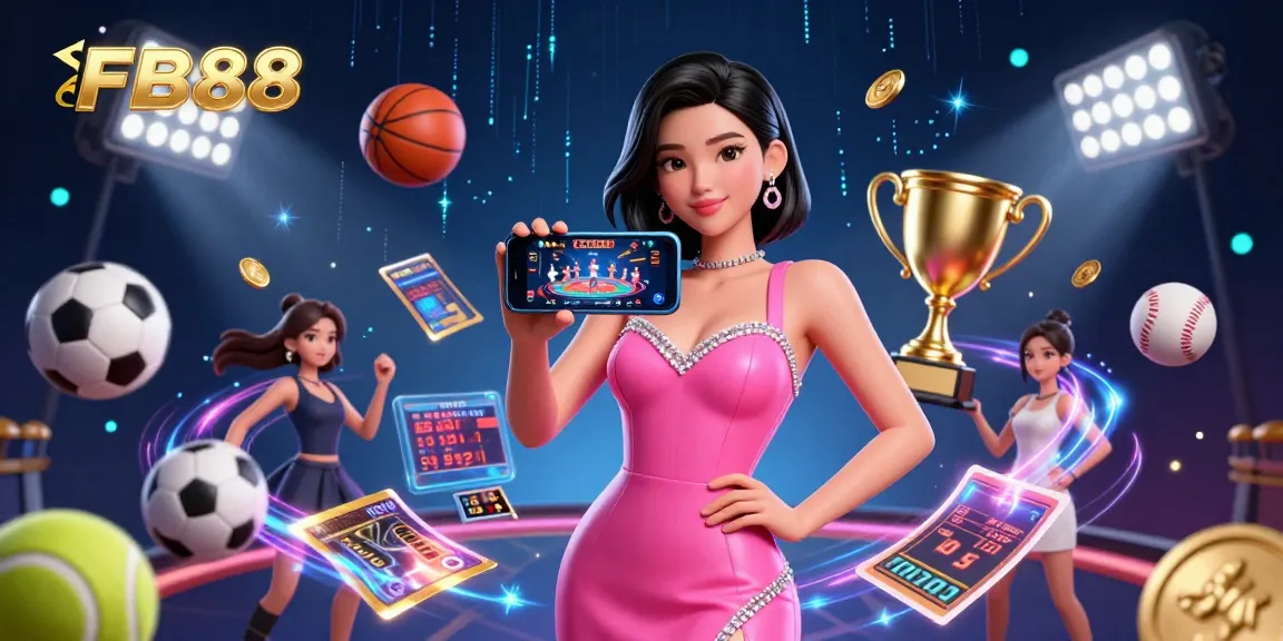 Experience the thrill of FB88 online gaming with a stunning live casino display and dynamic sports elements.