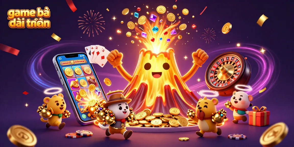 Experience the excitement of game bài đổi thưởng in a vibrant 3D casino illustration with prizes and thrilling action.