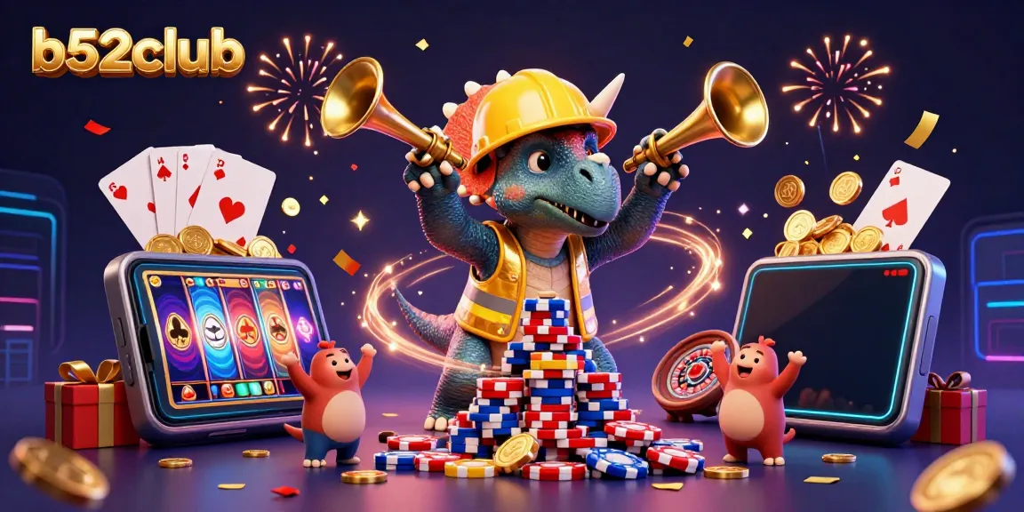 Engage in the thrill of b52club's gaming adventures, featuring vibrant characters celebrating a jackpot.