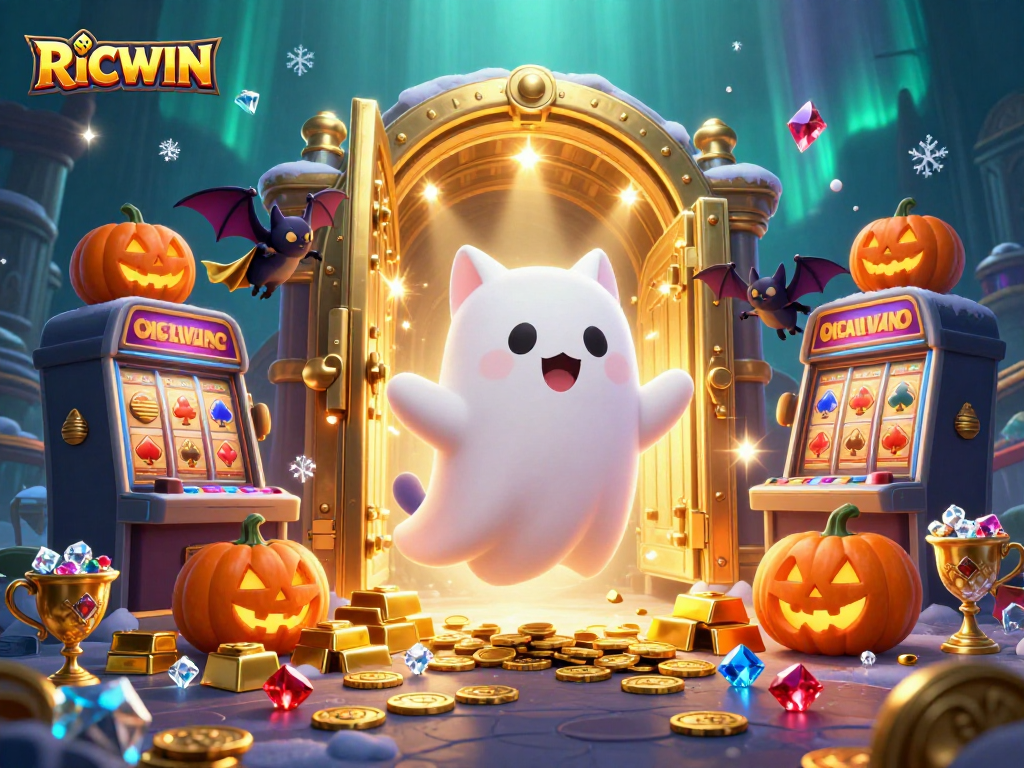 Experience the thrill at RICWIN Casino with a friendly ghost cat at a haunted casino mansion.