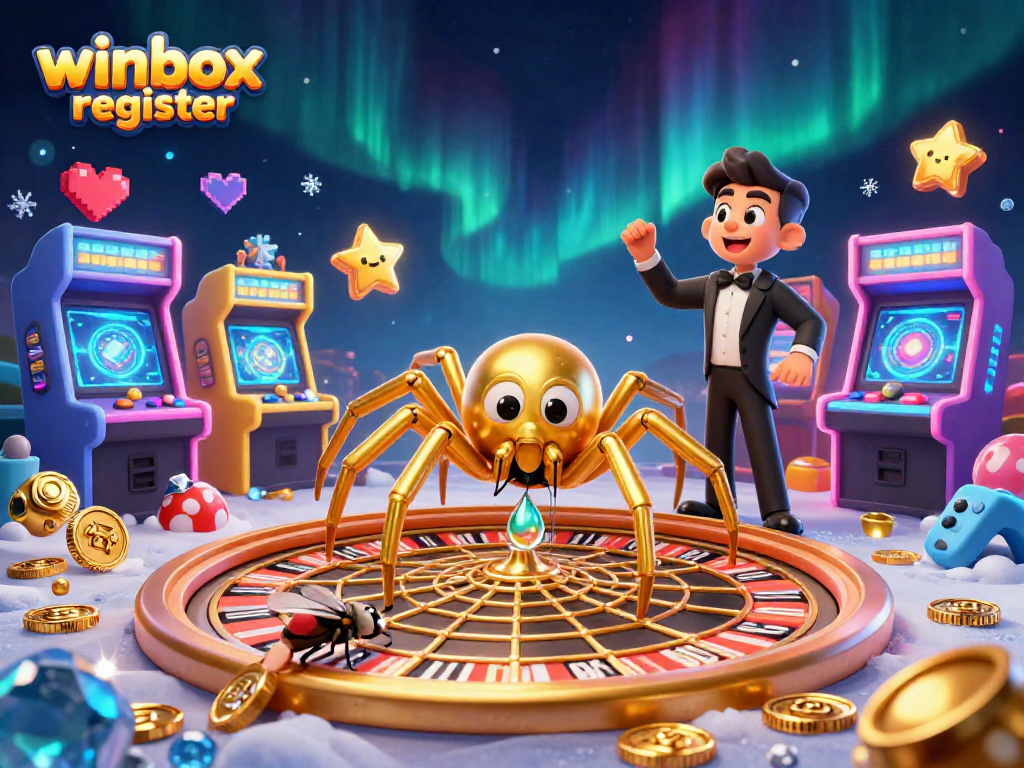 Winbox register and spin the roulette wheel with excitement in this vibrant casino-themed 3D illustration.