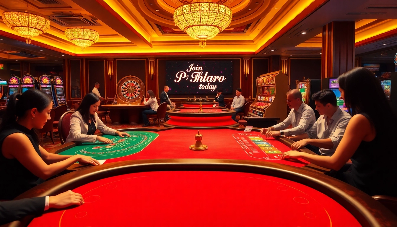 Join Phlaro today at this vibrant casino scene featuring blackjack, baccarat, and roulette.