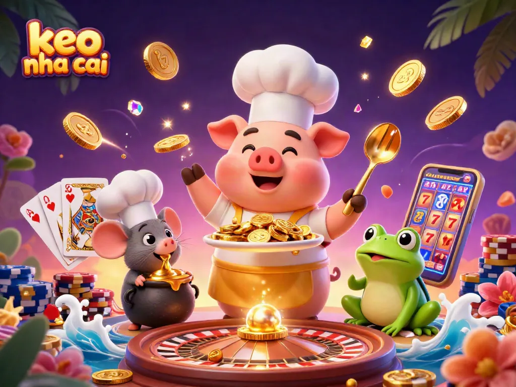 Spin to win with keo nha cai in this vibrant casino illustration featuring rich gold elements.