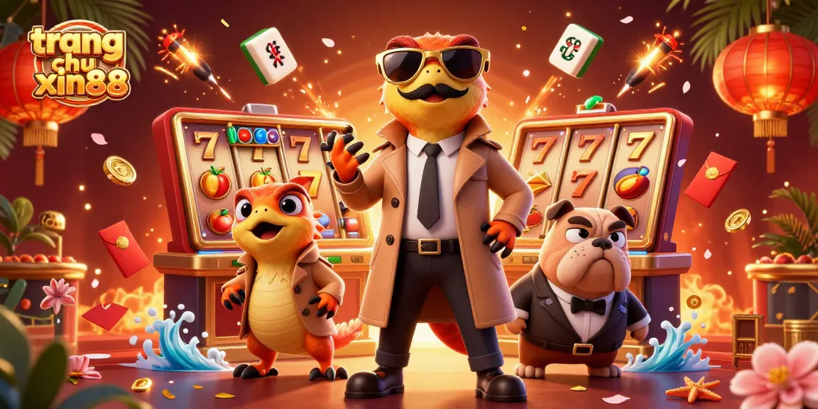 Experience the thrill at trang chu xin88 with vibrant casino elements and whimsical characters in a lively scene.