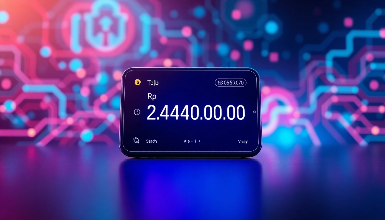 BOX138 digital wallet interface showcasing Rp 2.424.000,00 transaction with tech elements.