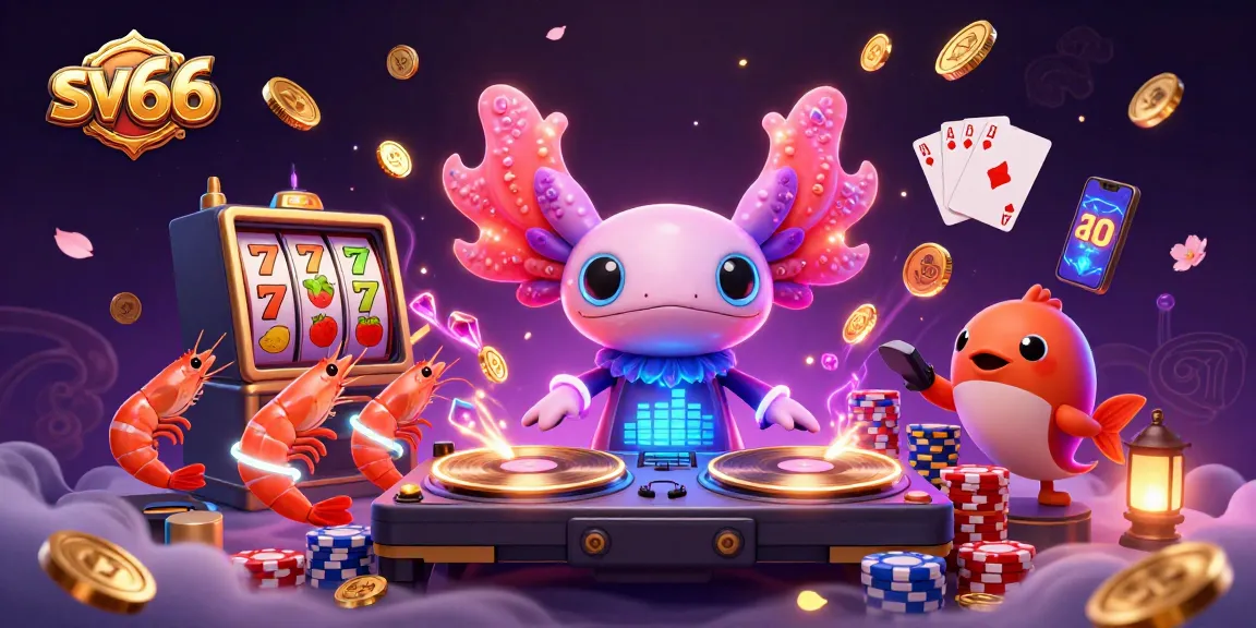 Spin to win with the lively sv66 axolotl DJ amidst dazzling casino action.