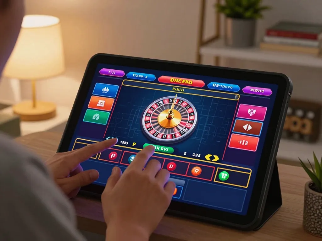 Player enjoying live roulette on vaobet tablet with engaging graphics in cozy home setting
