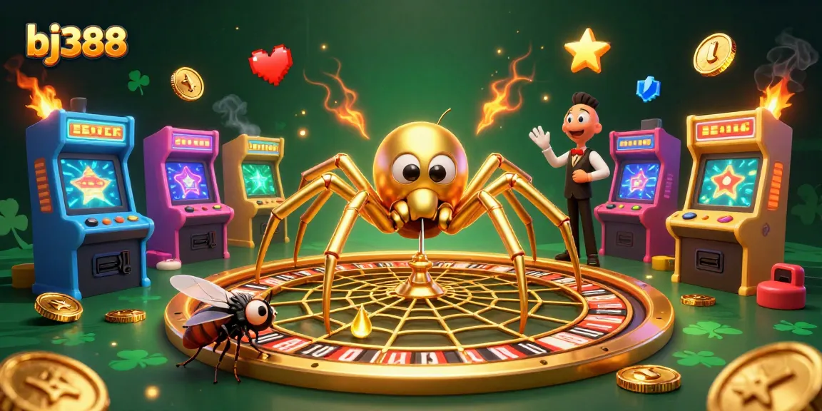 Engage with bj388's excitement, placing bets as an animated spider spins the roulette wheel.