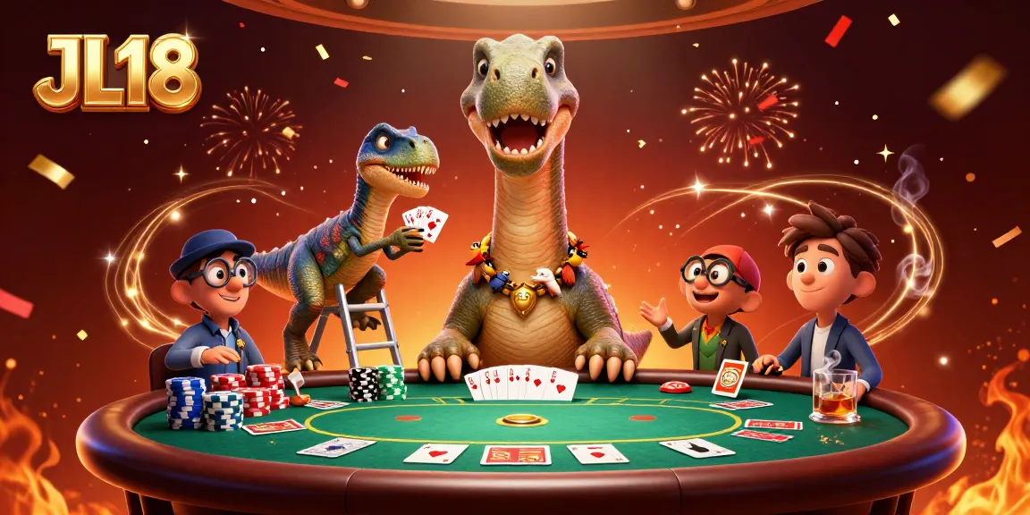 JL18 brings excitement to online poker with a vibrant 3D illustration of dynamic gambling action.