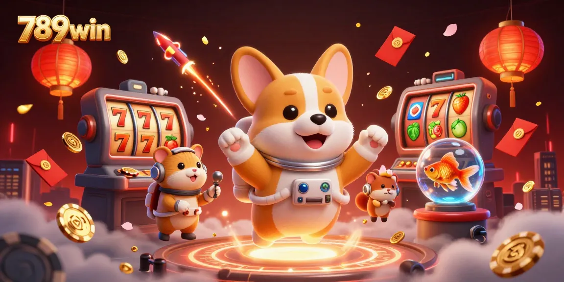 Engage with exciting games at 789win, featuring vibrant slot reels and captivating floating characters.