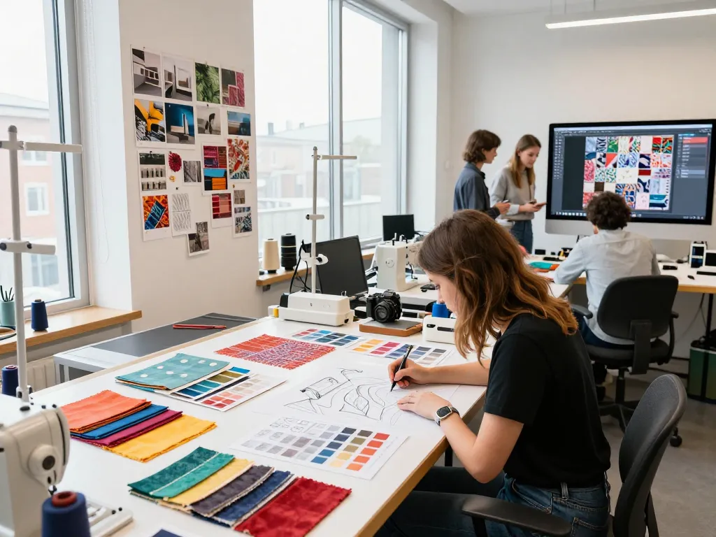 Sunwin textile designer creating innovative fabric patterns in a bright studio