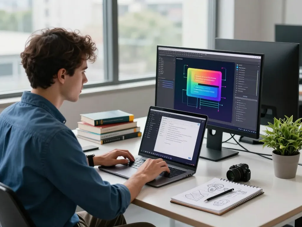 Engineer using the image to prompt tool in a modern workspace focused on AI prompt generation.