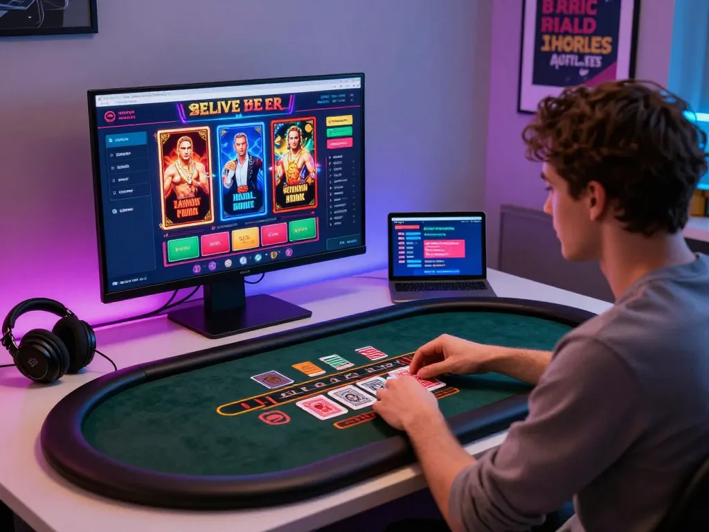Engaging online gambling experience featuring 789win interface with user at virtual table.