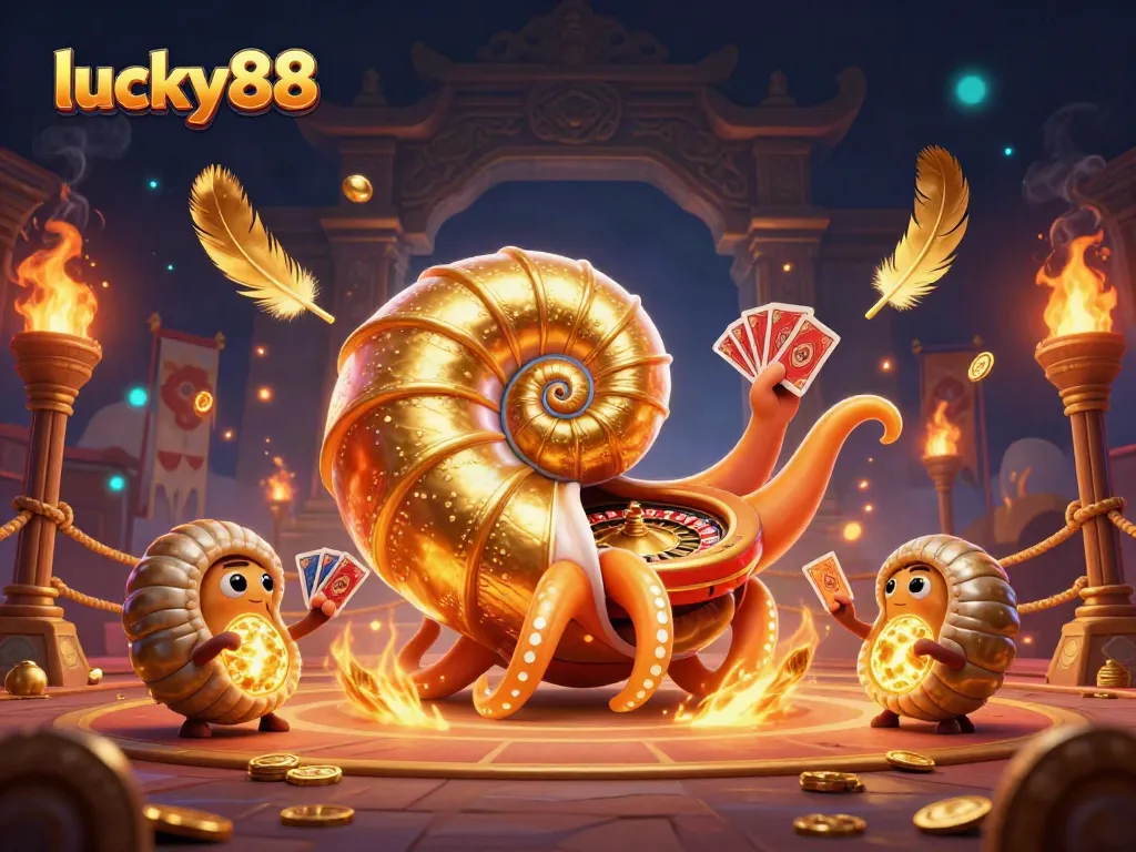 Engage in thrilling gaming adventures with lucky88's giant nautilus and glowing companions.