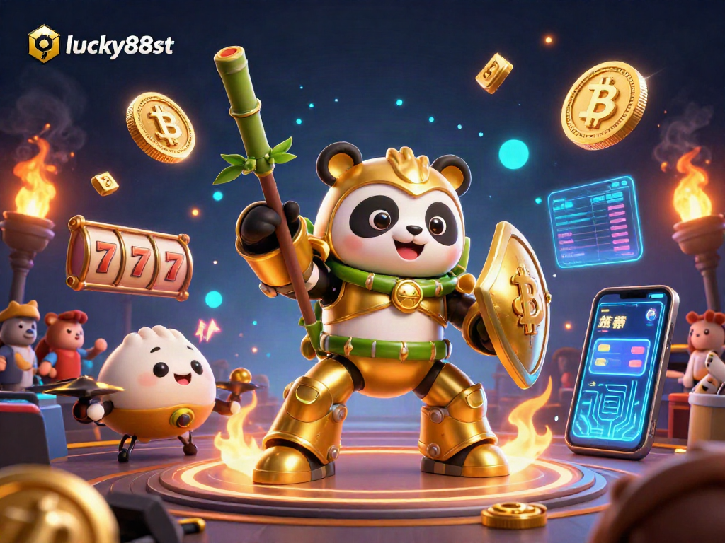 Experience thrilling games at lucky88st with energetic panda-themed 3D characters and vibrant casino elements.