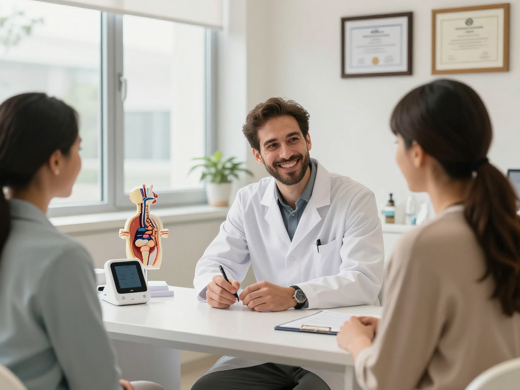 Urologist in Abu Dhabi consulting with a patient in a welcoming clinic environment.