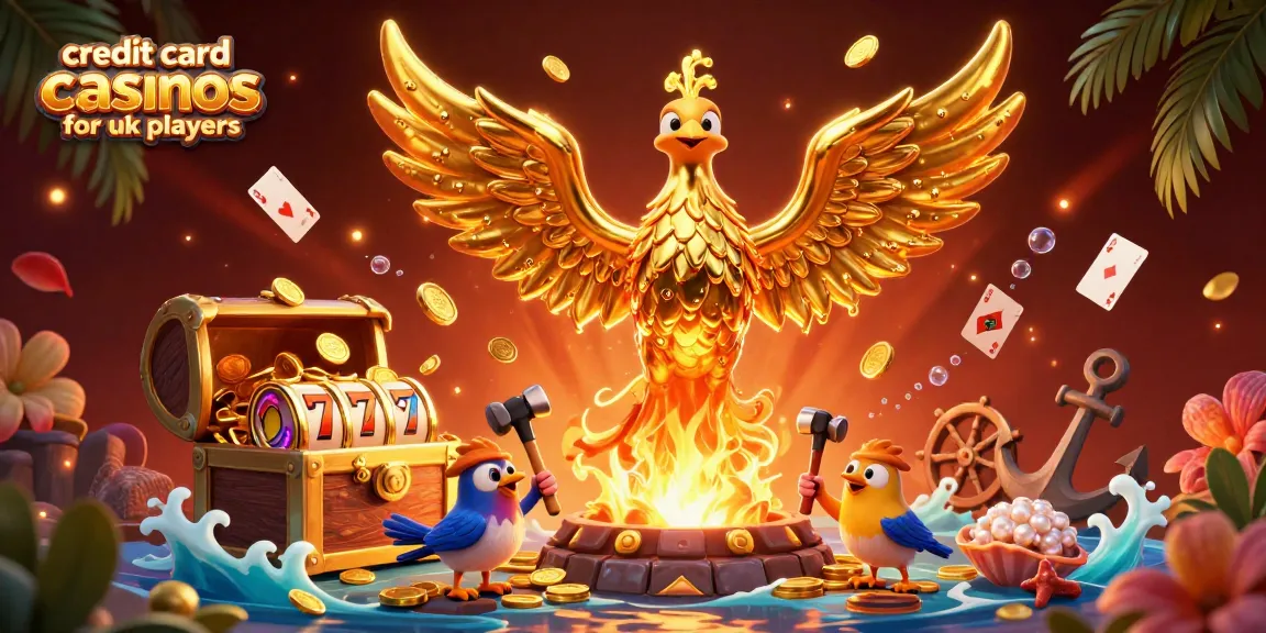 Explore dynamic credit card casinos for UK players with vibrant visuals of jackpot slots and gaming elements.